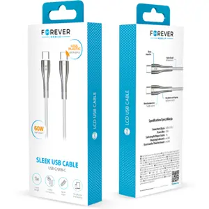 Cabo USB-C - USB-C Fast Charge PD 60W revestido a nylon c/ fichas metálicas - branco - 1.0m