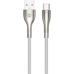 Cabo USB-A - USB-C 3A revestido a nylon c/ fichas metálicas - branco - 1.0m
