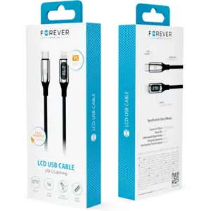 Cabo USB revestido a nylon USB-C - Lightning 27W com display de corrente - 1.0m