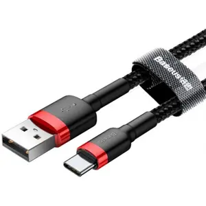 Cabo USB-A - USB-C Quick Charge 2A revestido a nylon - vermelho+preto - 2.0m