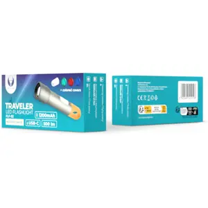 Lanterna multifuncional LED 10W recarregável (USB-C) 1200mAh 500lm c/ 4 lentes coloridas