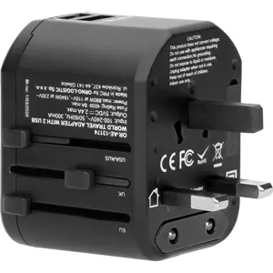 Adaptador de viagem Universal (s/ terra) c/ 2x USB-A
