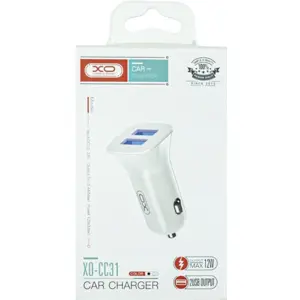 Carregador de Isqueiro 12-24V 2xUSB-A 12W 2.4A (c/ LED Azul) - branco