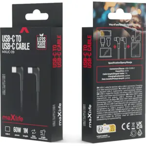 Cabo USB-C -> USB-C 60W - c/ fichas 90º - 1.0m - preto