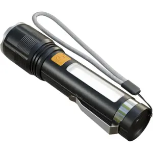 Lanterna LED c/ zoom e barra de LEDs em alumínio 700lm - recarregável 1500mAh