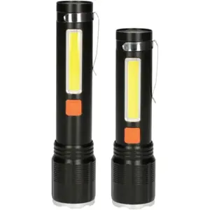 Lanterna LED c/ zoom e barra de LEDs em alumínio 700lm - recarregável 1500mAh