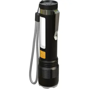 Lanterna LED c/ zoom e barra de LEDs em alumínio 700lm - recarregável 1500mAh
