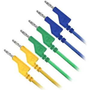 Conjunto de 3 cabos banana macho-macho 4mm - amarelo/verde/azul - 1m