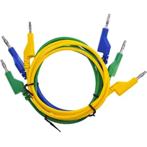 Conjunto de 3 cabos banana macho-macho 4mm - amarelo/verde/azul - 1m