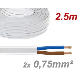 Cabo elétrico plano H05VVH2-F 2x0.75mm² Branco (rolo de 2.5m)