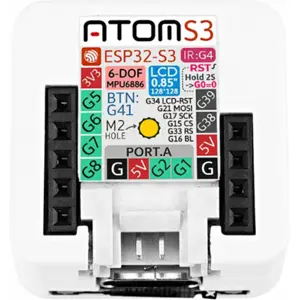 Controlador de IoT programável ATOMS3 c/ display LCD de 0.85'', Wi-Fi, BLE e IMU