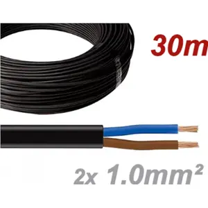 Cabo elétrico plano H05VVH2-F 2x1.00mm² Preto (rolo de 30m)