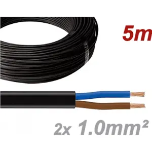 Cabo elétrico plano H05VVH2-F 2x1.00mm² Preto (rolo de 5m)