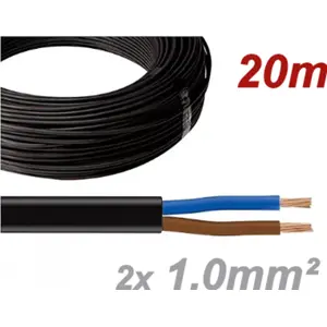 Cabo elétrico plano H05VVH2-F 2x1.00mm² Preto (rolo de 20m)