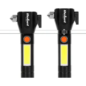 Lanterna multifuncional (c/ martelo+faca) LED XPE+COB 2.9W+1.5W recarregável (micro-USB)