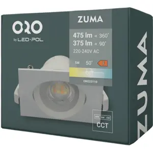 Downlight branco LED orientável quadrado 230VAC 5W 375lm 3000/4500/6500K 85x85x38