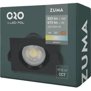Downlight preto LED orientável quadrado 230VAC 9W 675lm 3000/4500/6500K 110x110x42mm