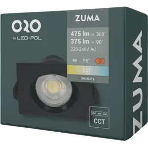 Projetor LED quadrado 230VAC 5W 855lm CCT (3000/4500/6500K) orientável - preto - 85x85x38mm