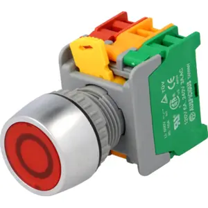 Botão de pressão monoestável luminoso vermelho 2 posições estáveis NC+NO Ø22mm