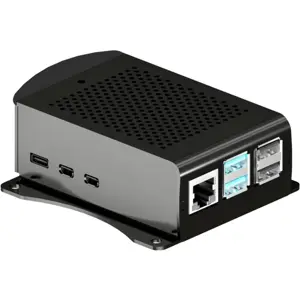 Caixa para Raspberry Pi 5 em alumínio c/ ventoinha e montagem em VESA75 - Preto