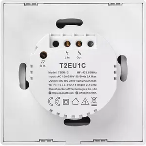 Interruptor (1 Gang) T2 Smart WiFi+RF touch em vidro de encastrar - Branco Neve