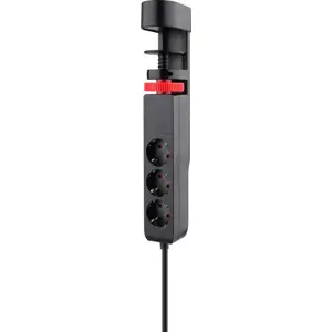 Bloco de tomadas c/ fixação ao tampo 3x Schuko + 2xUSB + 1xUSB-C c/ interruptor - (3x1.5mm²) 1.4M