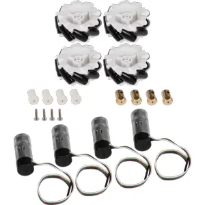 Kit 4 Rodas Mecanum Omnidirecional Ø65x29mm + motor 25GA370 6V 200RPM
