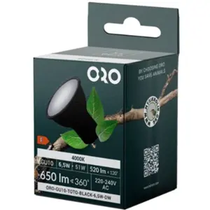 Lámpara LED GU10 230V 6.5W 4000K (blanco neutro) 520lm - Negro