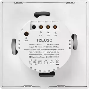 Interruptor (2 Gang) T2 Smart WiFi+RF touch em vidro de encastrar - Branco Neve