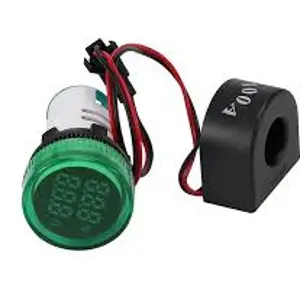 Sinalizador LED amperímetro 0-100A + Voltímetro 50-500V AC - Ø22mm - verde