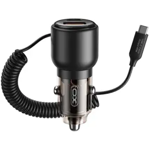 Cargador de mechero 110W USB-A + USB-C con cable en espiral (fijo) USB-C