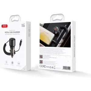 Carregador de Isqueiro 110W USB-A + USB-C c/ cabo espiral (fixo) USB-C