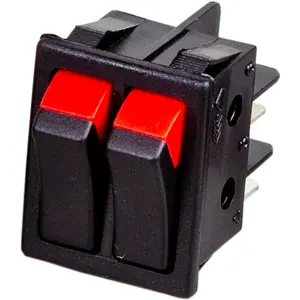 Interruptor basculante duplo ON-OFF 230VAC 16A - Teclas Preta/vermelha
