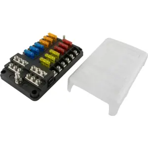Caixa porta fusíveis para 12x fusíveis 19mm auto c/ LED + barramento negativo