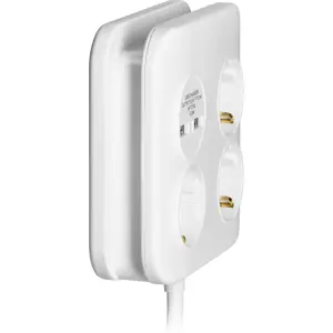 Bloco de tomadas quadrado 3x2P+E (Schuko) com carregador USB, 2xUSB-A - 1.4m