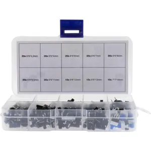 Sortido de 180 botões miniatura para PCB (10 tipos)