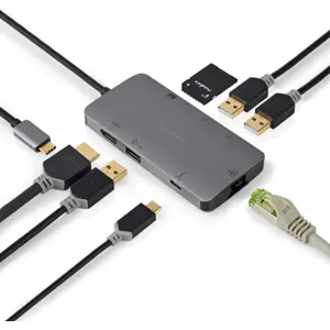 Adaptador/conversor multiport USB-C macho -> 1xHDMI + 3xUSB-A + 1xUSB-C + RJ45 + SD/Micro-SD