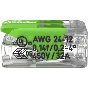 Ligador Rápido 2 ligações (0.2...4mm²) c/ patilhas - ECO [verde]