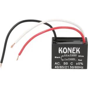 Condensador para motor 1.0uF+0.5uF 450V 38x20x29mm - 3 fios 110mm