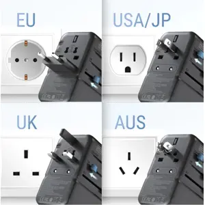 Adaptador de viagem Universal (s/ terra) c/ 2x USB-A + 3x USB-C (85W)