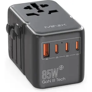 Adaptador de viagem Universal (s/ terra) c/ 2x USB-A + 3x USB-C (85W)