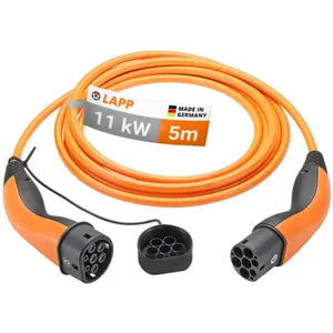 Cabo de carregamento trifásico para carro elétrico - Tipo2 20A (11kW) - IP55 - 5m Laranja