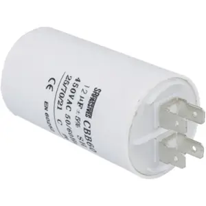 Condensador para motor 12uF 450V Ø40x70mm - con terminales 6,3mm y tornillo M8