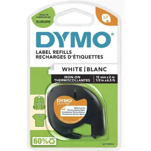 Fita de etiquetar LT 18769 p/ tecido por transferência térmica [Preto sobre branco] - 12mm x 2m