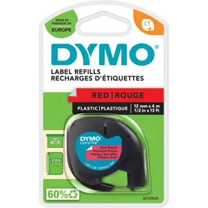 Fita de etiquetar LT 91203 em plástico [Preto sobre vermelho] - 12mm x 4m