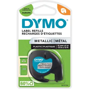 Fita de etiquetar LT 91208 metalizada [Preto sobre prateado] - 12mm x 4m