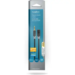 Cabo Jack 3.5mm stereo macho-fêmea (GOLD 24K) - Preto - 5.0m