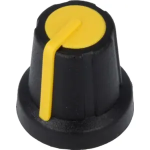 Botão de encaixe para potenciómetro [veio serrilhado] c/ indicador Ø16x16mm - amarelo