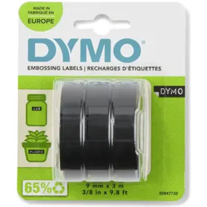 Conjunto de 3 Fitas autocolante para rotuladoras de relevo [9mm x 3m] - preto