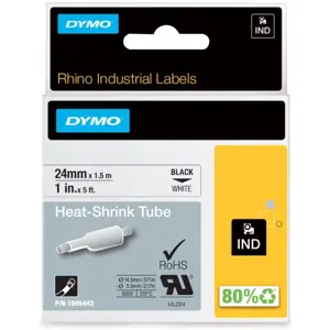Tubo termoretrátil 3:1 RHINO 1805443 p/ cabos 6.0..11mm [Preto sobre Branco] 24mm x 1.5m